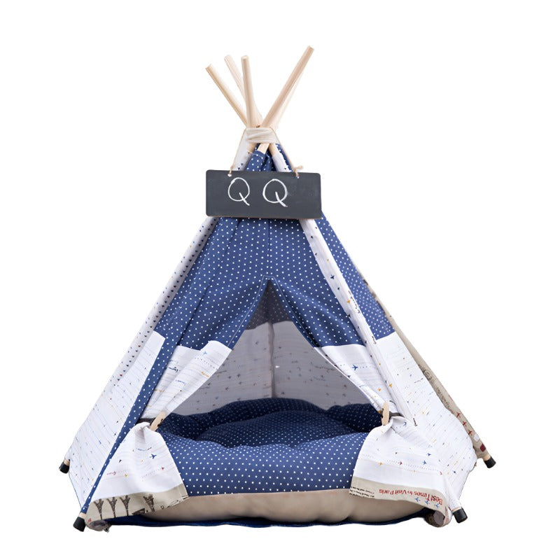 Molly Pistachio® | Navy Blue Polka Dot Tee Pee Dog Bed