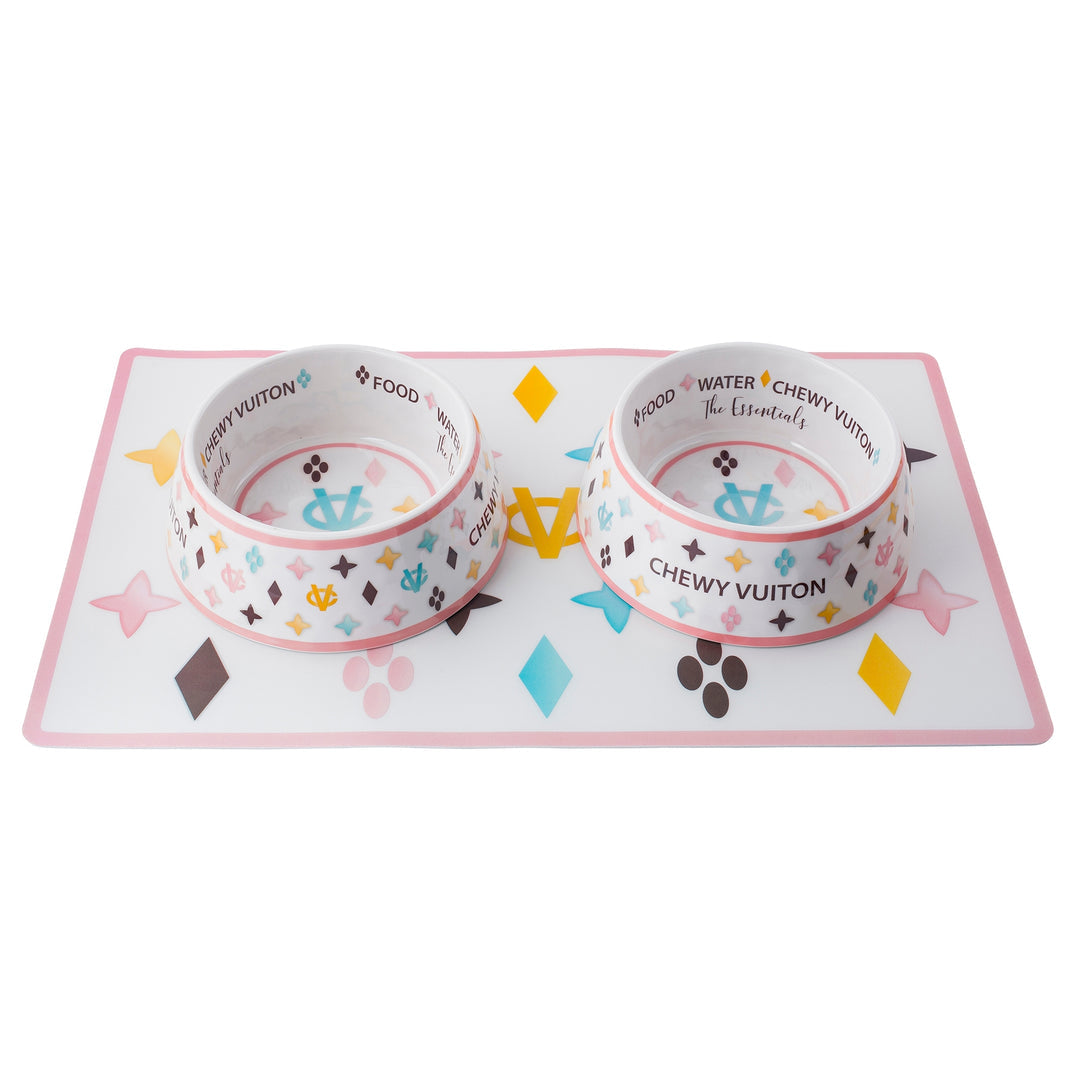 Molly Pistachio® | White Chewy Vuiton Bowl & Mat Set