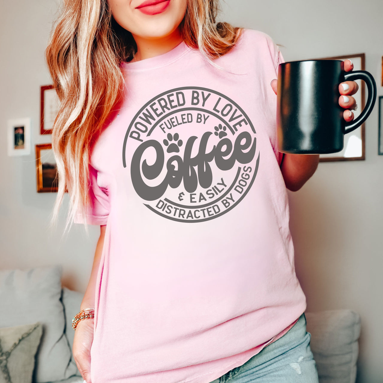 Comfort Colors® Powered By Love,Distracted By Dogs T-Shirt