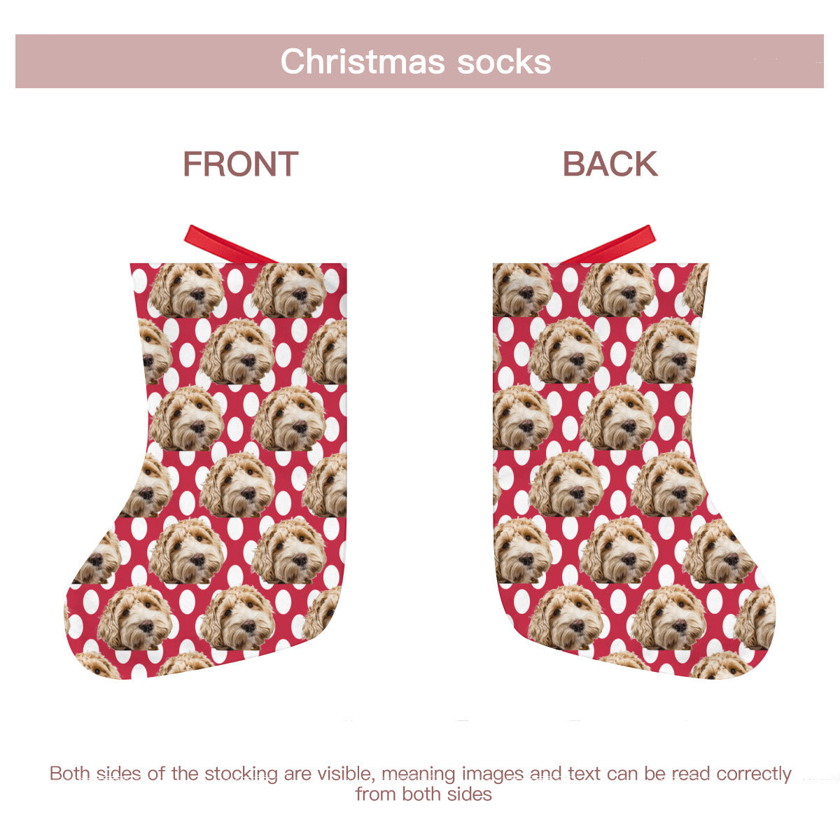 Christmas Socks | Polyester - Repeat Print Dog Face Christmas Stocking