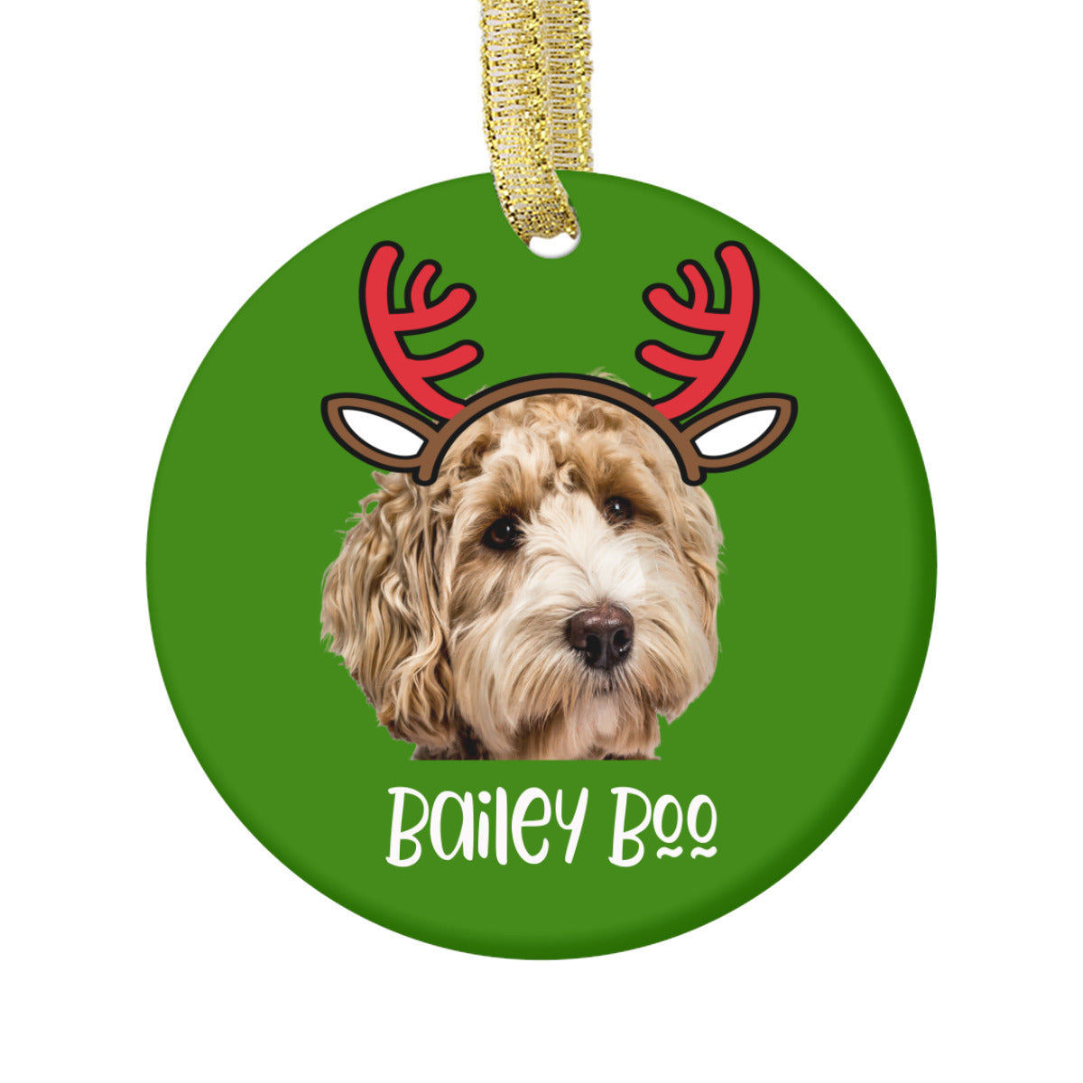 Christmas Day round Ornament (double-sided printing) | Ceramic - acc_043b_deer_antlers_color